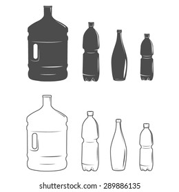 Set of isolated water bottle icon on white background