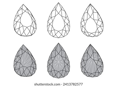 Set of isolated water drop gemstone illustrations