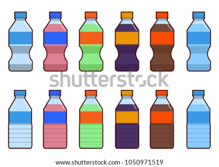 Set of isolated water and soda bottle icon on white background. Flat vector illustration EPS