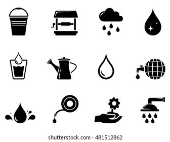 set of isolated watering black icons on white background