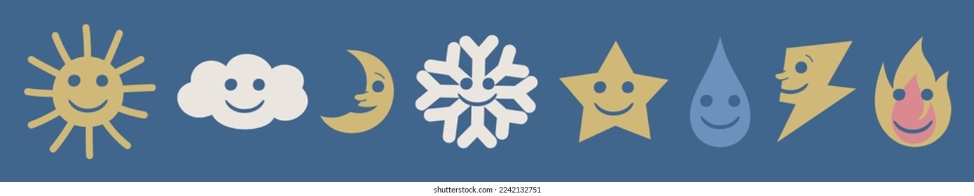 Set of isolated weather icons. Cute collection of weather illustrations. Vector design elements of sun rain cloud etc.