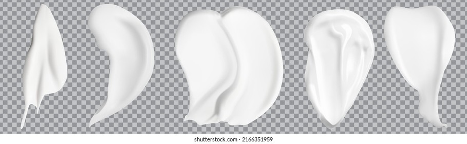 Set of isolated White Cream smears Texture Isolated On transparent Background . Vector face cream cosmetic product smear swatch . cosmetic and food