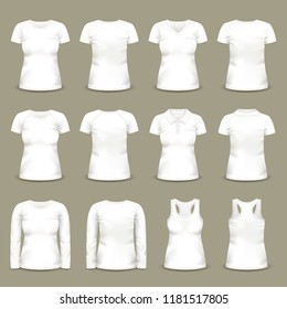 Set of isolated white woman t-shirts and tunic