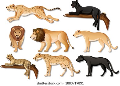 Set of isolated wild African animals on white background illustration