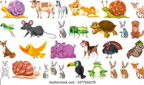 Set of isolated wild animals illustration