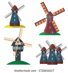 Set of isolated  windmill. Millstones for grain or bread processing.