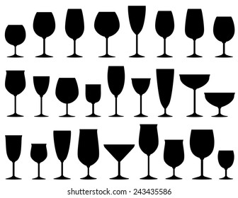 set of isolated wine and dessert glasses on white background