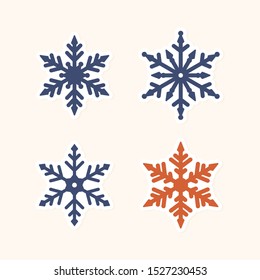 Set of isolated winter blue snowflake. Element for Christmas poster. Vector Illustration snow icon