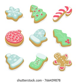 Set of isolated winter Christmas cookies