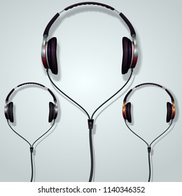 Set of isolated wired headphones of different colors. Vector illustration,