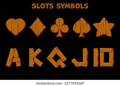 Set of isolated wooden slots symbols, casino icons