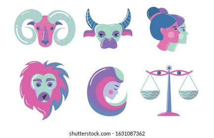 Set of isolated zodiac signs vector illustration