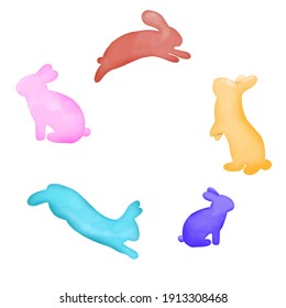 set of Isolation colorful rabbit , Watercolor vector.Easter day concept