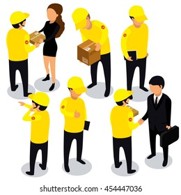 Set of isometric 3d delivery workers
