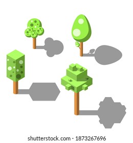 Set Isometric 3D Green Trees Vector Design Style