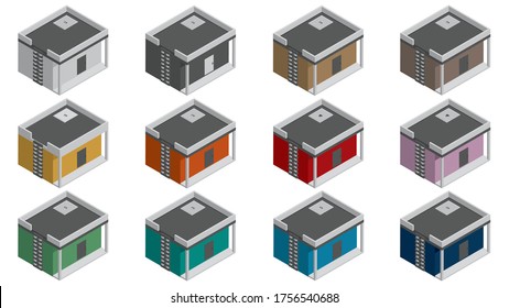 Set of Isometric 3D One story house with a ladder on the left side and a trap door on the top.
