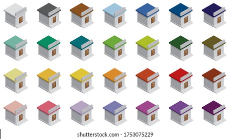 Set of Isometric 3D small restroom with a variety of colors.