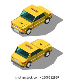 Set Isometric 3D Transport_Car Yellow Taxi Element Vector Design Style