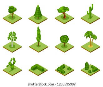Set of isometric 3d vector trees and bushes