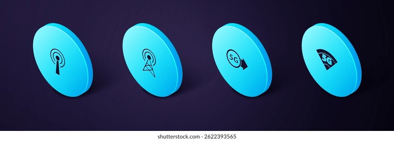 Set Isometric 5G network, , Antenna and  icon. Vector