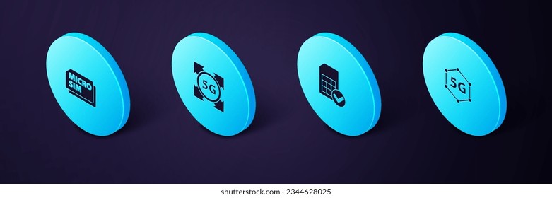Set Isometric 5G network, Sim card,  and Micro Card icon. Vector