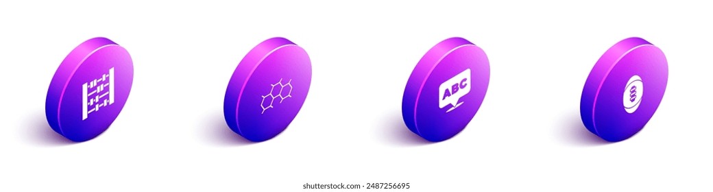 Set Isometric Abacus, Chemical formula, Alphabet and American Football ball icon. Vector