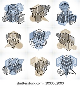 Set of isometric abstract vector geometric shapes.