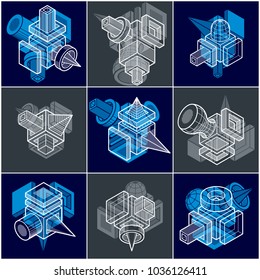 Set of isometric abstract vector geometric shapes.