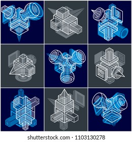 Set of isometric abstract vector geometric shapes.