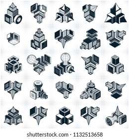 Set of isometric abstract vector geometric shapes.