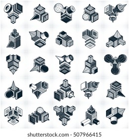 Set of isometric abstract vector geometric shapes.