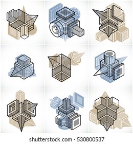 Set of isometric abstract vector geometric shapes.