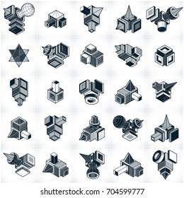 Set of isometric abstract vector geometric shapes.