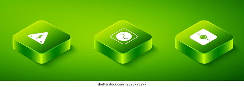Set Isometric AC voltage source, Ohmmeter and High icon. Vector