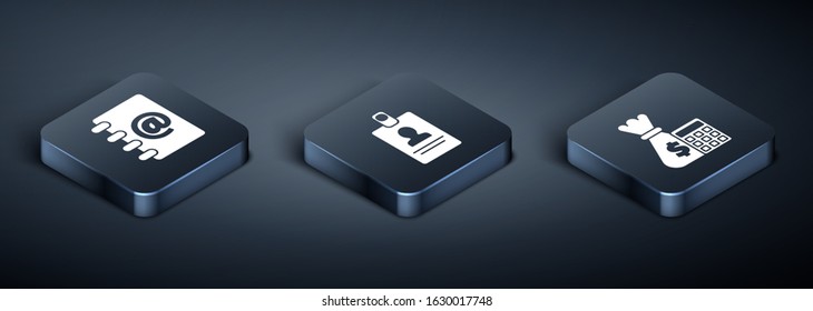 Set Isometric Address book, Calculator with money bag and American Football ball and stopwatch icon. Vector