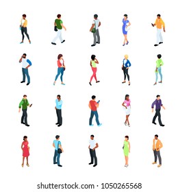 Set of isometric african american people isolated on white background. 3d men and women view front and back. Modern young people. Vector illustration.