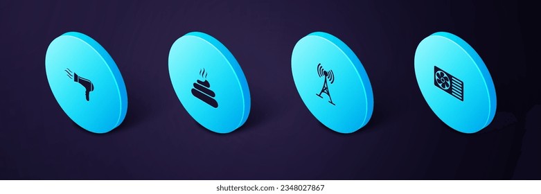 Set Isometric Air conditioner, Antenna, Shit and Hair dryer icon. Vector