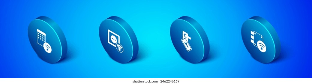 Set Isometric Air humidifier, Digital door lock,  and Smart electrical outlet icon. Vector