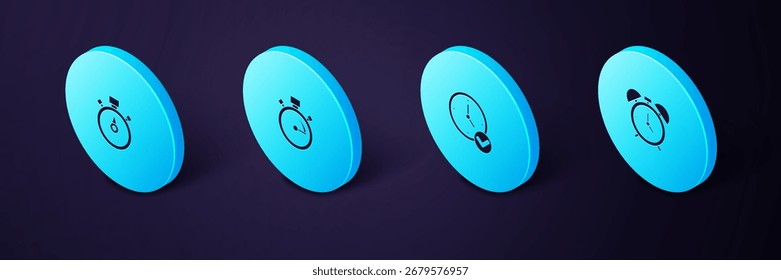 Set Isometric Alarm clock, Clock, Stopwatch and  icon. Vector