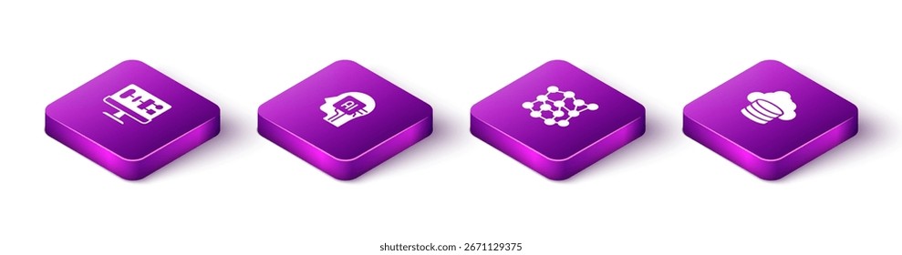 Set Isometric Algorithm, Humanoid robot, Neural network and Cloud database icon. Vector