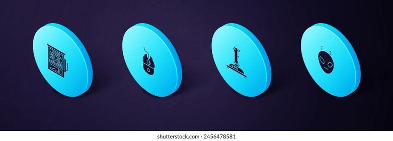 Set Isometric Alien, Joystick for arcade machine, Computer mouse gaming and Slot icon. Vector