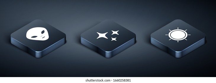 Set Isometric Alien, Sun and Falling star icon. Vector