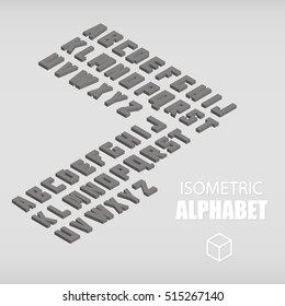 Set of isometric alphabet gray. Vector illustration.