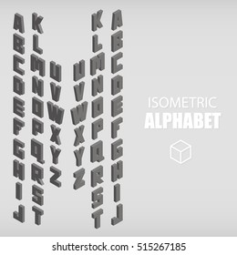 Set of isometric alphabet gray. Vector illustration.