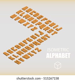 Set of isometric alphabet orange. Vector illustration.