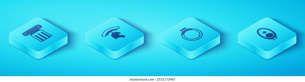 Set Isometric Ancient column, Roman army helmet, Portrait picture in museum and Gold ring icon. Vector
