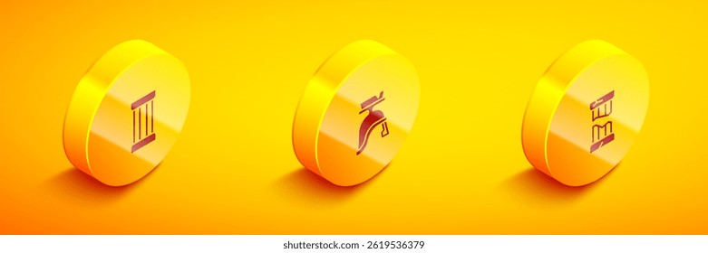 Set Isometric Ancient column, Roman army helmet and Broken ancient icon. Vector