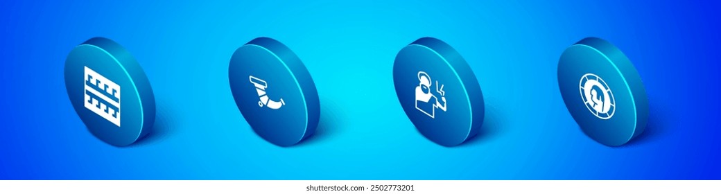 Set Isometric Ancient Greek pattern, Zeus, coin and Hunting horn icon. Vector