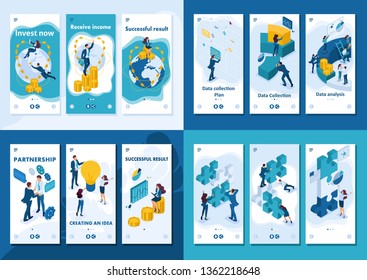 Set Isometric app 3D design concept digital marketing, investing, create solutions, creating projects