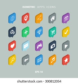 Set of isometric apps icons.
